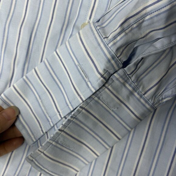 Hackett London Men’s Striped Long Sleeve French Cutt 16 41 Blue Button Up - Picture 4 of 7